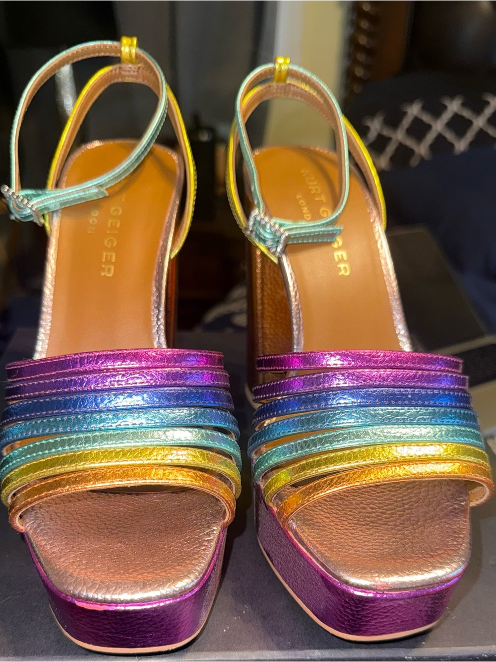 Kurt Geiger Metallic Rainbow Platform Sandals - Purple, Blue, Green, Yellow